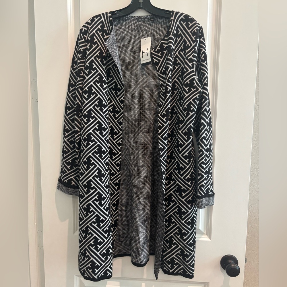 Hannah Adele Longline Open Front Cardigan Black & White | Size L | NWT